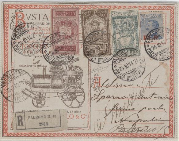 Busta Lettera Postale (BLP) spedita per raccomandata da Lucca il 5 dicembre 1922 per Torino. Affrancata in tariffa con un francobollo da cent.
