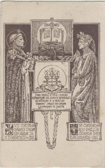 1921 Cartolina per la commemorazione congiunta del: VII centenario della morte di S. Domenico.