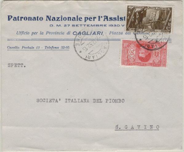 Affrancatura di c. 50 con un francobollo della serie pro SNDA.