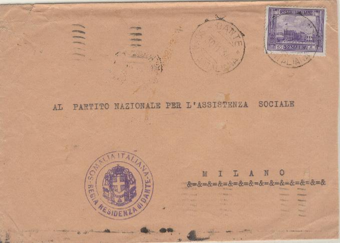 1934 Somalia Italiana Regia Residenza da Dante DANTE, nella Migiurtinia, sede di Commissariato con ufficio postale principale.