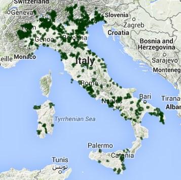 Distribuzione geografica dei partecipanti La mappa mostra la distribuzione geografica dei partecipanti che hanno riportato il proprio stato di salute nella quinta settimana del 2015.