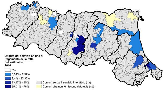 Pagamento della retta del nido La distribuzione territoriale dei Comuni per livello di utilizzo del servizio è a macchia di leopardo con i casi più interessanti e con medie più elevate presenti nella