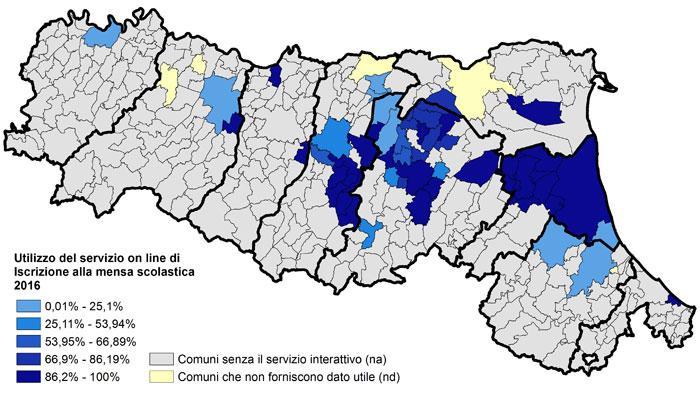 Iscrizione alla mensa scolastica I valori più elevati di utilizzo si rilevano nella pianura centro-orientale del territorio regionale, grazie alla scelta di vari Comuni di rendere anche questo