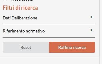 La funzine Raffina è pssibile premend il tast Raffina ricerca, ed impstand gli appsiti filtri di ricerca. Il tast Reset permette di eliminare i filtri impstati.