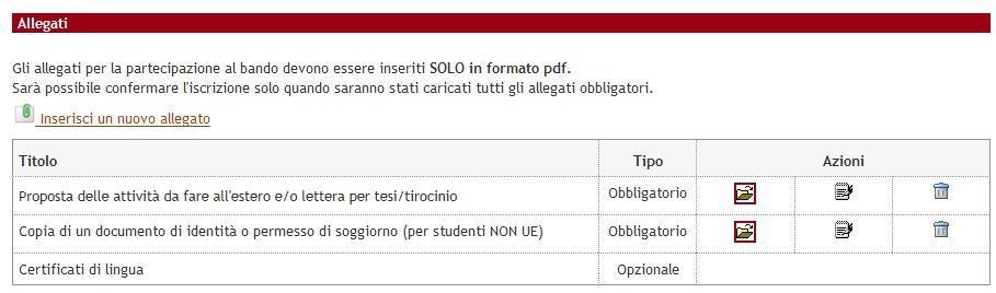 E possibile confermare la domanda SOLO quando sono stati allegati tutti i documenti obbligatori.