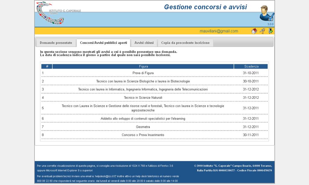 Passo 1 in "Copia da precedente iscrizione" Una volta effettuata la selezione verrà creata una nuova domanda, per il concorso/avviso prescelto.