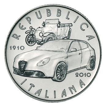 SETTEMBRE 2012 Emissione di moneta d argento, da 5 euro, finitura fior di conio e fondo a specchio, celebrativa il centenario della fondazione della fabbrica automobilistica Alfa Romeo.