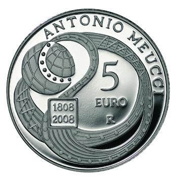 AGOSTO 2012 Emissione di moneta d argento, da 5 euro finitura fondo a specchio, celebrativa il bicentenario della nascita di Antonio Meucci.