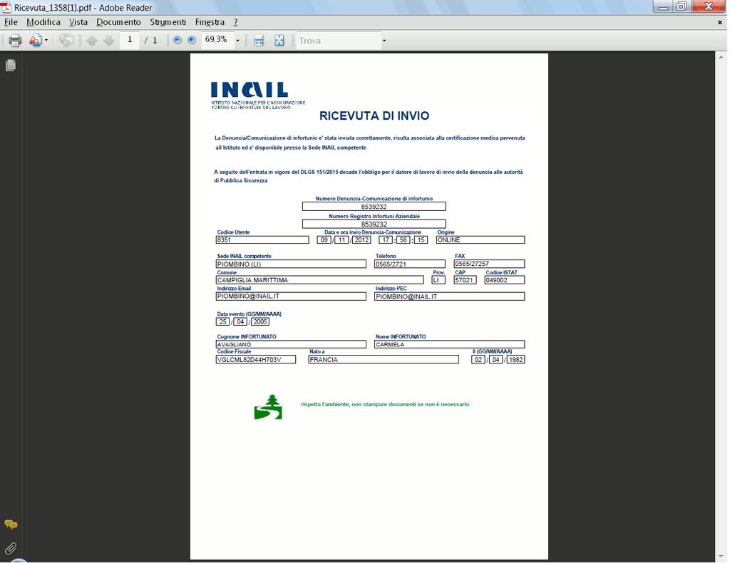 Menu Invio Codice utente - campo alfanumerico popolato automaticamente dall applicazione in base al profilo dell utente che ha effettuato l accesso.