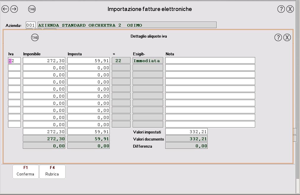 PASSO 2 - DETTAGLIO ALIQUOTE IVA Il file XML che viene importato non ha una vera codifica delle aliquote iva, per cui la procedura propone quelle che sono più probabili rispetto alla percentuale dell