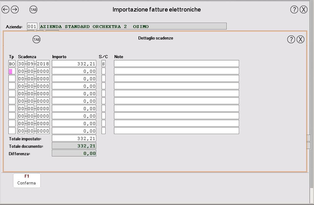 PASSO 4 - DETTAGLIO SCADENZE Nel file XML è presente una codifica dei tipi di pagamento che in questa fase viene tradotta con i codici normalmente utilizzati in OrcheXtra.