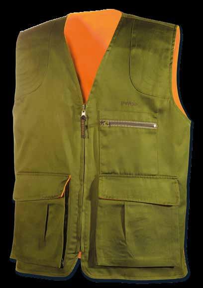 . 93069-392 93069 GILET REVERSIBILE Gilet reversibile in tessuto misto cotone dalla particolare colorazione verde e arancio con comode tasche a soffietto adatto ad ogni tipo di caccia.