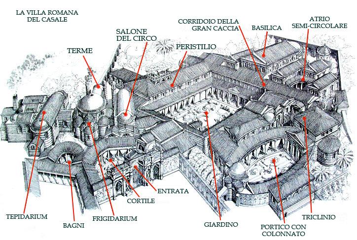 PIAZZA ARMERINA VILLA ROMANA DEL CASALE La villa si sviluppa in 48 ambienti (circa 3500 metri quadri di superficie) ricoperti da mosaici in perfetto stato, forse eseguiti da maestri africani, che