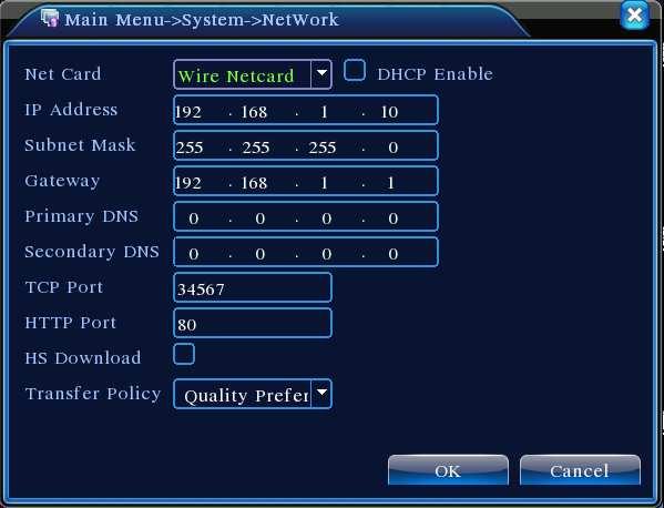 Configurazione dei parametri di rete Per accedere alla maschera della configurazione dei parametri di rete cliccare con il tasto destro per accedere al menu principale poi > Sistema> Network