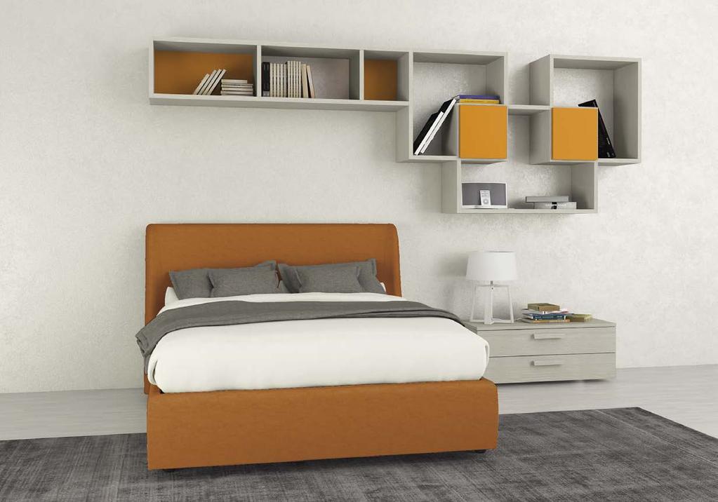 An above-bed suspended solution to furnish the wall, while keeping everything close at hand.