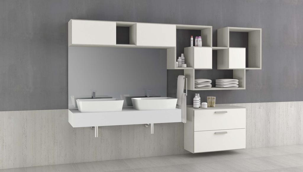 INFINITY 18 bagno bathroom Proposta bagno pratica e funzionale, anche la base con ribalte è realizzata con Infinity.