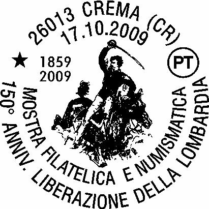 N. 1496 RICHIEDENTE: Circolo Filatelico Numismatico Cremasco SEDE DEL SERVIZIO: Museo Civico Via Dante, 49 26013 Crema (CR) DATA: 17/10/09 ORARIO: 9/12.