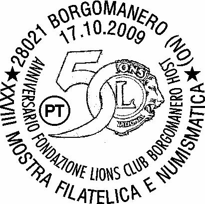 1504 RICHIEDENTE: Gruppo Filatelico Numismatico Achille Marazza SEDE DEL SERVIZIO: c/o Sede Soc. Operai M.S. Corso Roma, 136 28021 Borgomanero (NO) DATA: 17/10/09 ORARIO: 9/12-14.