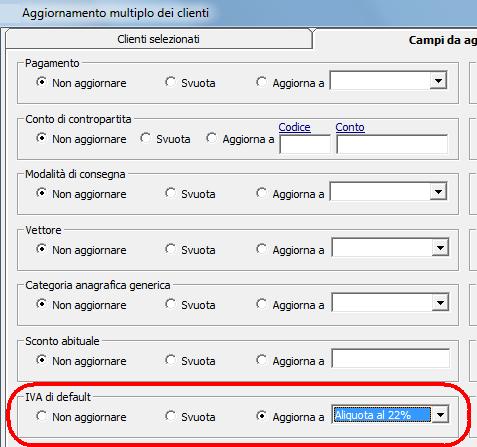 Se si vogliono aggiornare più anagrafiche di tipo cliente o fornitore contemporaneamente, è possibile utilizzare le apposite funzionalità di Aggiornamento multiplo, abilitate quando ci si trova in