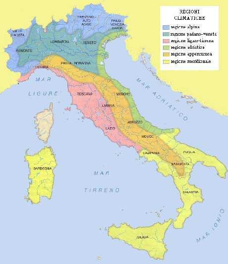 Climi in Italia l Italia è in parte circondata dalla grande massa d'acqua del Mediterraneo che costituisce un serbatoio di calore e di umidità.