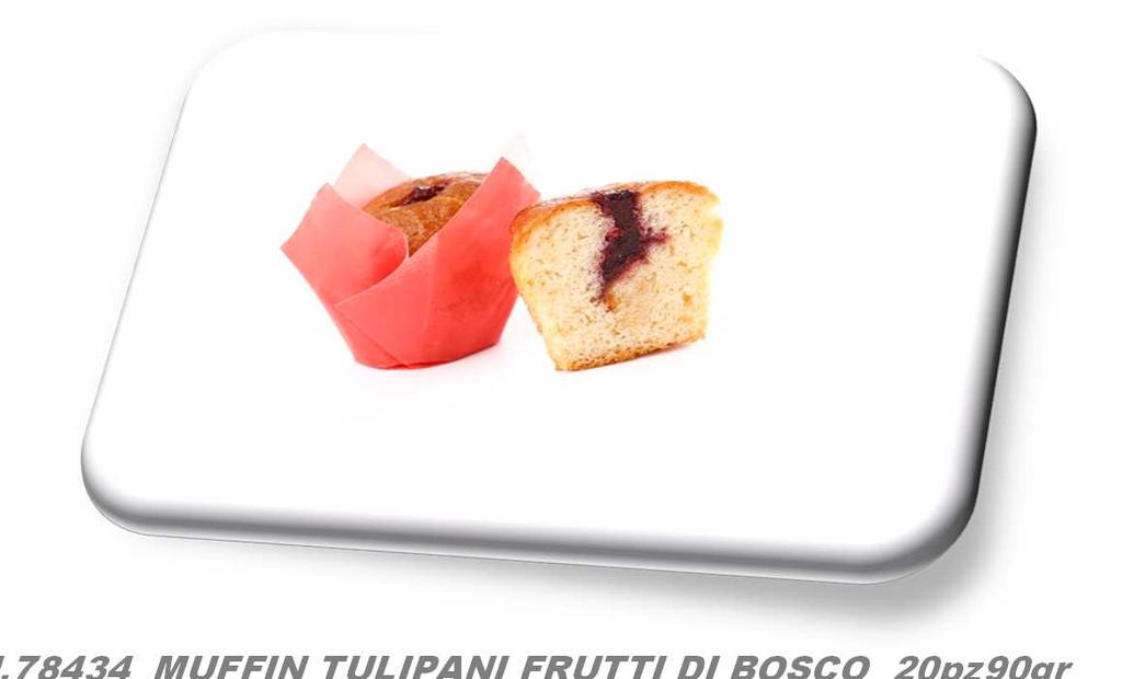 Gluten Free Cod.78434 MUFFIN TULIPANI FRUTTI DI BOSCO 20pz90gr Farcitura 12%.