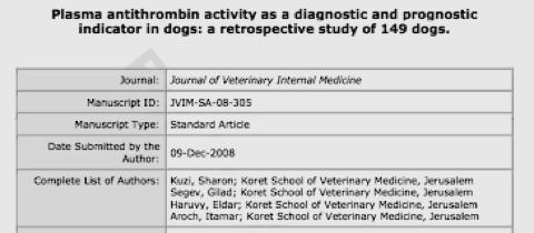 Nuovi marker coagulazione nell infiammazione Variazioni AT in specifiche malattie Comparazione di ATA tra sopravvissuti e deceduti Cani