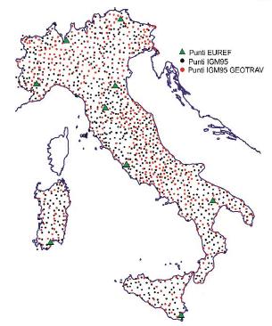 Rete IGM95 L IGM ha costruito una nuova rete geodetica di inquadramento dei lavori topografici e cartografici, nel Datum WGS84, basata su misurazioni GPS di elevata precisione.