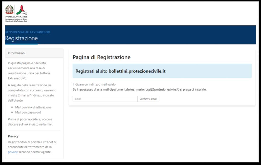 3 Registrazione utente Cliccare sul bottone Registrati ed accedere alla pagina di