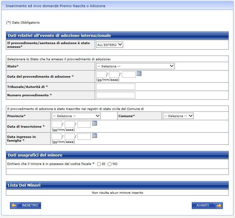 Nel caso di provvedimento emesso all estero, il sistema richiede di acquisire tutti i dati di seguito riportati nell immagine.