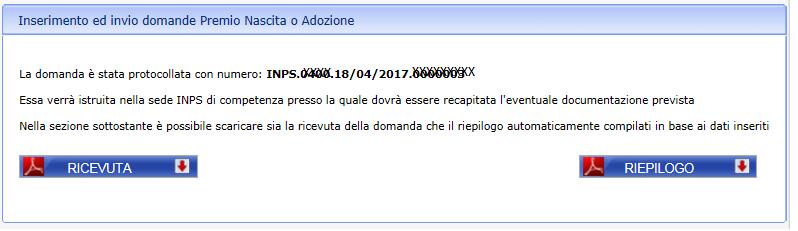 5.2.13 Domanda confermata A seguito dell attività di conferma della domanda, il sistema produce in modo automatico la ricevuta di presentazione e il rispettivo riepilogo della domanda automaticamente