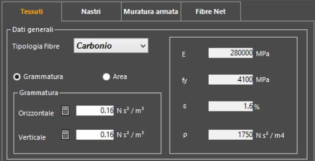 Rinforzi in FRP - Tessuti o Nastri Dati Generali Tipologia Fibre: Carbonio, Vetro, Aramidiche, e Acciaio Parametri di resistenza: Modulo di deformazione normale delle fibre E Forza ultima del