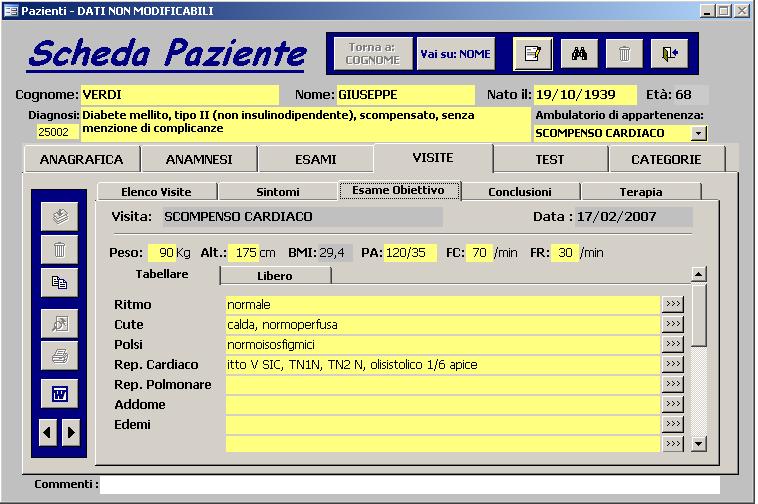 paziente avviene richiamando una delle funzioni del menu presente nel quadro principale.
