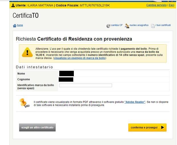 nel caso di certificato non esente