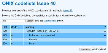 Possibilità (poco utilizzata) di inserire la descrizione di genere* in Onix for Books Fonte: medra *Per «genere» si intende il genere dell autore in