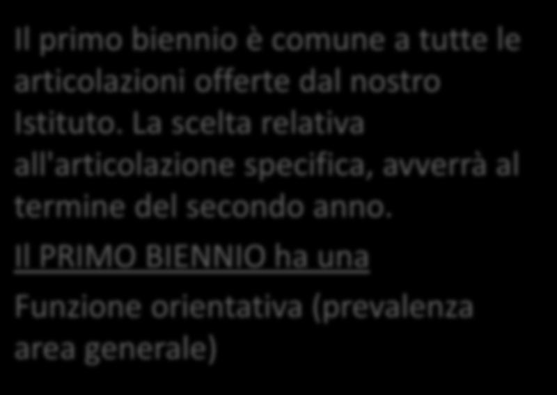 La scelta relativa all'articolazione specifica, avverrà al termine del secondo anno.