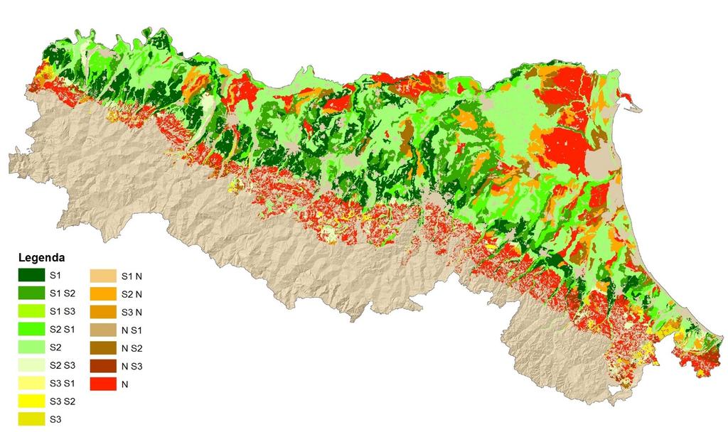 5.4 Costruzione di carte tematiche: la carta di attitudine alla coltivazione intensiva del nocciolo La Carta di attitudine alla coltivazione del nocciolo, realizzata nell ambito del Progetto Italia