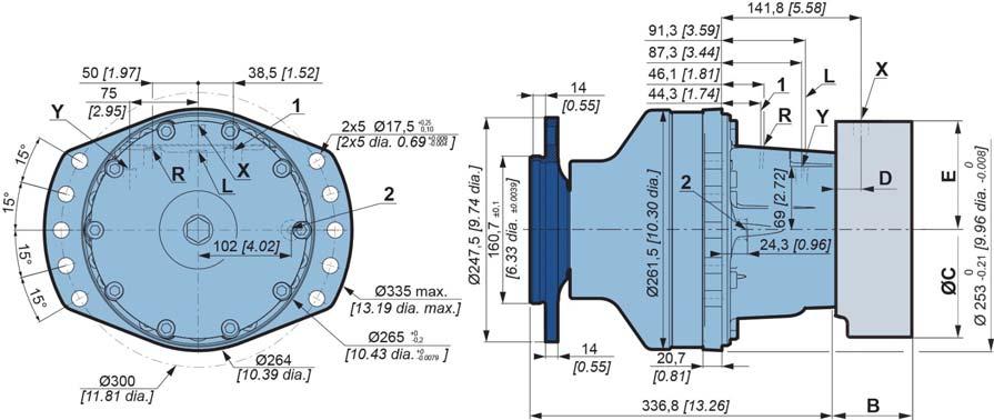 OCLAIN HYRAULICS Motori idraulici modulari MS8 - MSE8 MOTORE RUOTA HIGHFLOW imensioni d gombro motore HighFlow (111) a 1 cildrata 6 kg [132 lb] 79 kg [174 lb] 1,5 L [9 cu.] 1, L [6 cu.