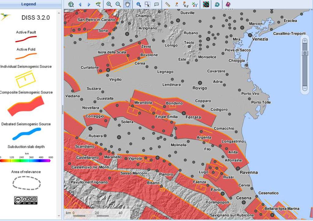 Figura 5: Sorgenti sismo genetiche (fonte DISS-INGV) Dall esame del database, nei pressi dell area di interesse, si osserva che l area è interessata da diverse sorgenti sismo genetiche composite con