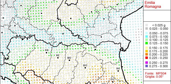 riclassificazione sismica del territorio nazionale (2003), il comune di Bondeno è classificato quale ricadente in zona sismica 3. Figura 3. Mappa di pericolosità sismica griglia 0.