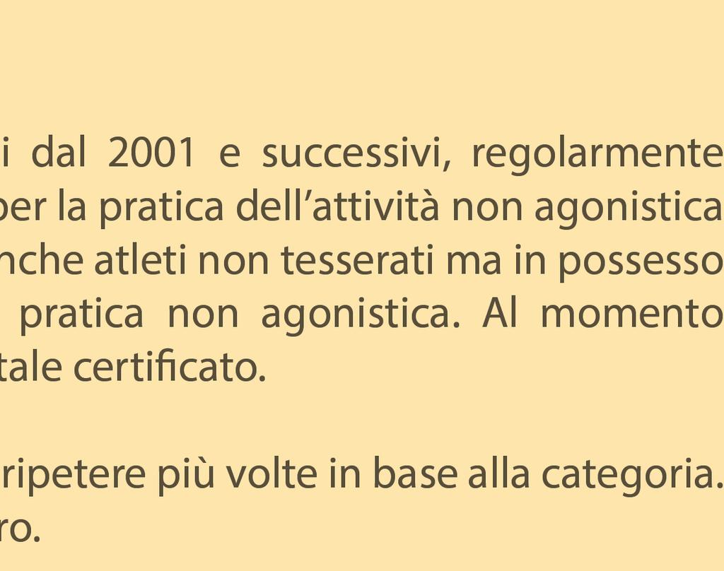 Sono ammessi anche atleti non tesserati ma in possesso di certificato medico di idoneità alla pratica non