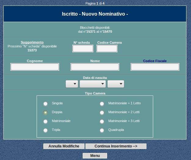 Questa è la schermata che si presenta per l inserimento dei nominativi e, come si può vedere nella parte centrale ci sono presenti i numeri da utilizzare per la compilazione della scheda che vanno