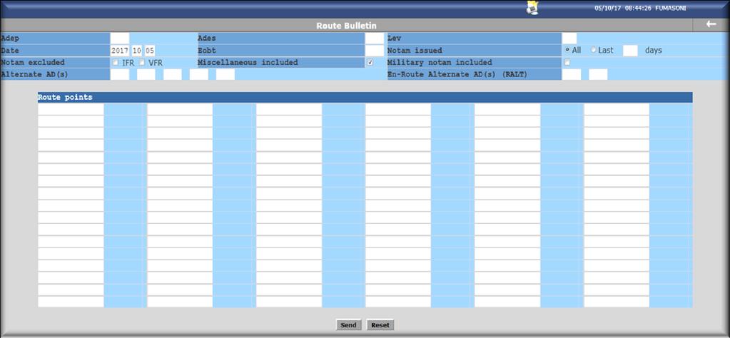 ROUTE BULLETIN Il Route Bulletin consente di estrapolare la lista NOTAM per una