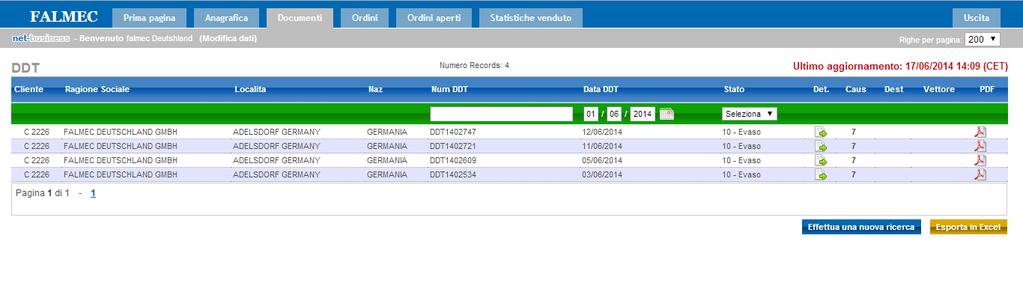 Sezione Net-Business All interno di questa sezione sarà possibile consultare lo storico di: - DDT - Fatture - Ordini Per ricercare i documenti è necessario cliccare sul bottone «Effettua una nuova