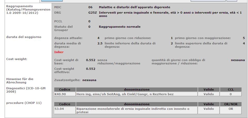 Dal raggruppamento risultano due diversi DRG (G25Z und G71B), in entrambi i casi il raggruppamento viene definito normale dal grouper.