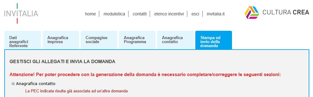 Nel campo PEC non sarà possibile inserire indirizzi con dominio.gov. Il sistema segnalerà, al momento del salvataggio, la non validità del dominio inserito (Figura 273 ).