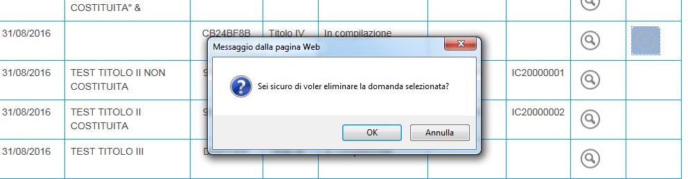 Figura 290 Conferma eliminazione domanda Dopo aver confermato l eliminazione, la domanda non sarà più presente nell