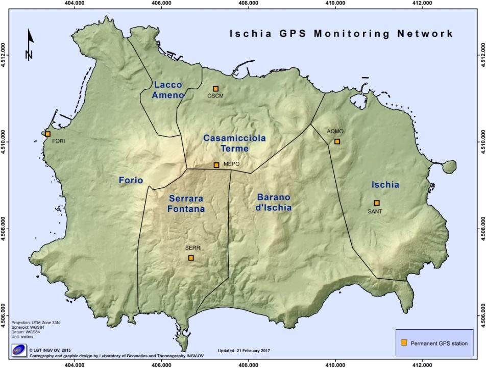 2. DEFORMAZIONI DEL SUOLO GPS In figura 2.1 è riportata la Rete GPS Permanente operativa ad Ischia.
