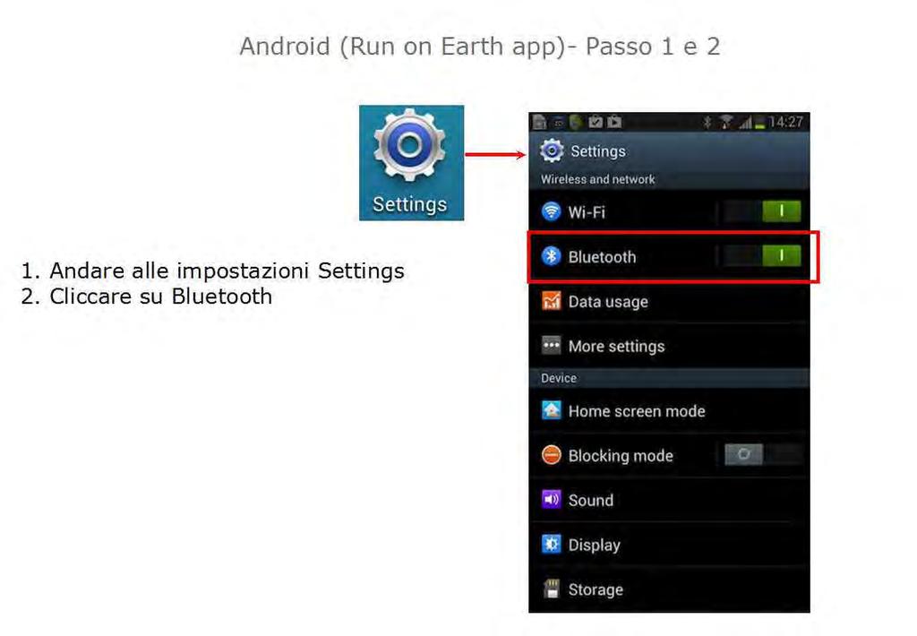 Android Collegare il dispositivo Android (Run on Earth app) all attrezzo fitness con tecnologia Bluetooth PAFERS Passo 0 Accensione dell attrezzo.