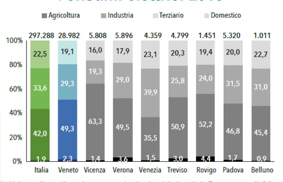 Rapporto Statistico 2015 della Regione del Veneto Consumi elettrici 2013 Natural gas Electricity Confrontando i dati di consumo elettrico rilevati nel comparto industriale del Comune di Montecchio