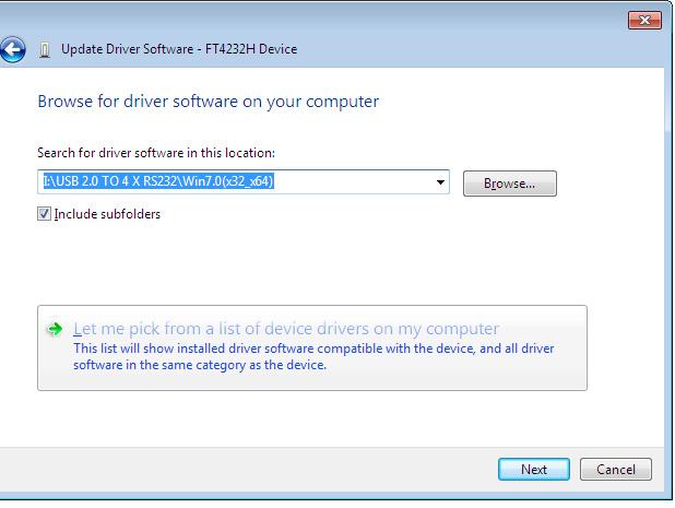 Passo 8: Cliccate Browse e scegliete il driver per il sistema operativo corrispondente nel CD.